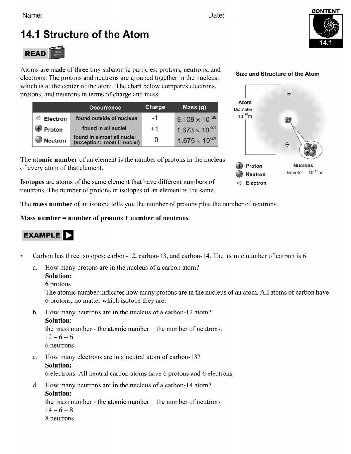 14 1 Structure Of The Atom CPO Science