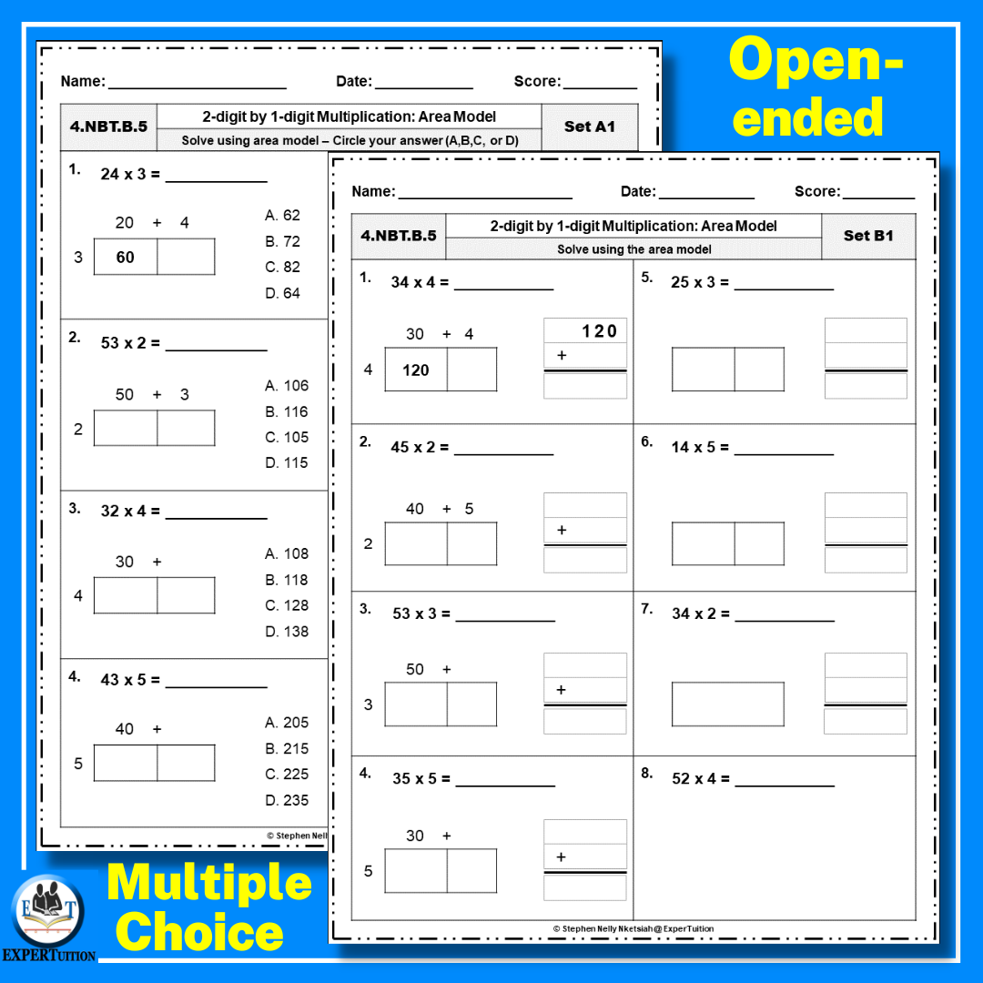 2 Digit By 1 Digit Area Model Multiplication Worksheets Made By Teachers 2 Digit By 1 Digit Area Model Multiplication Worksheets Made By Teachers