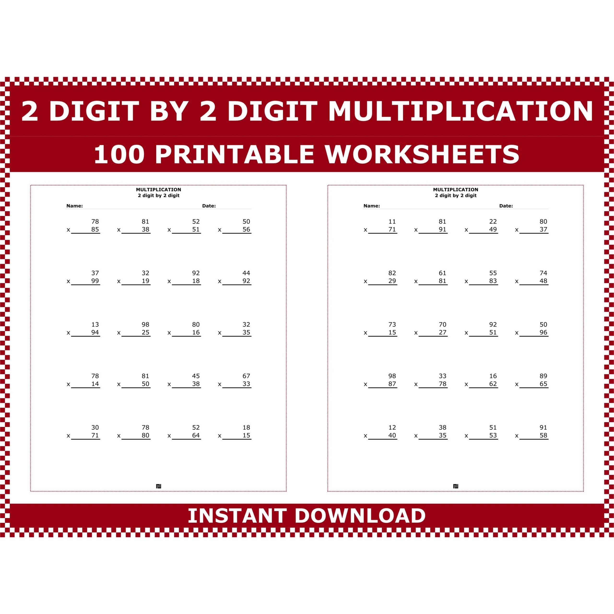 2 digit Multiplication Worksheets 100 Pages PDF Download Etsy