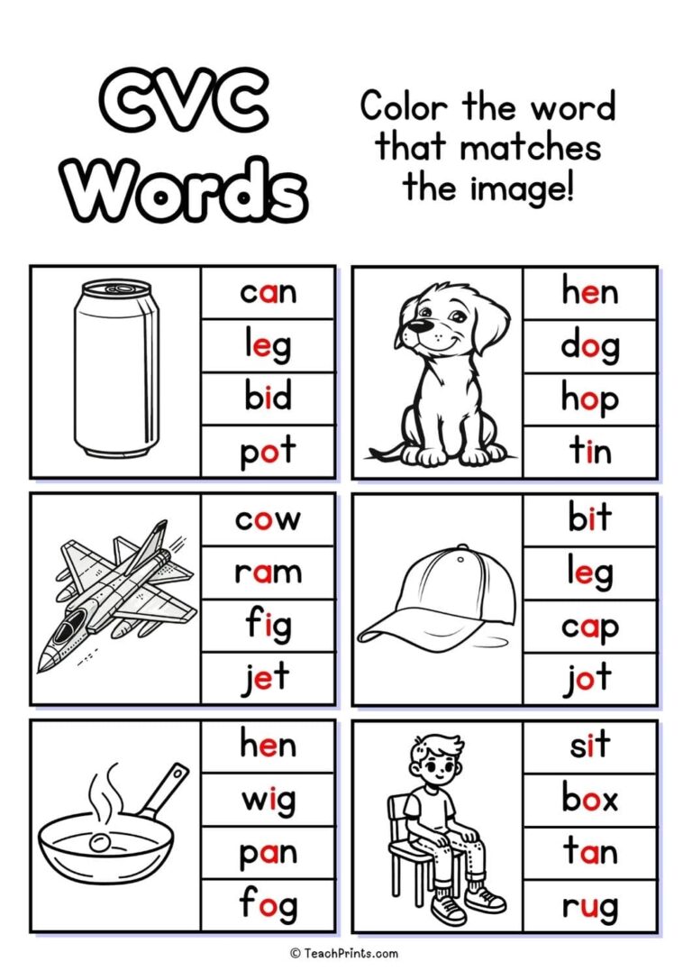 20 Free CVC Words Worksheets Teach Prints