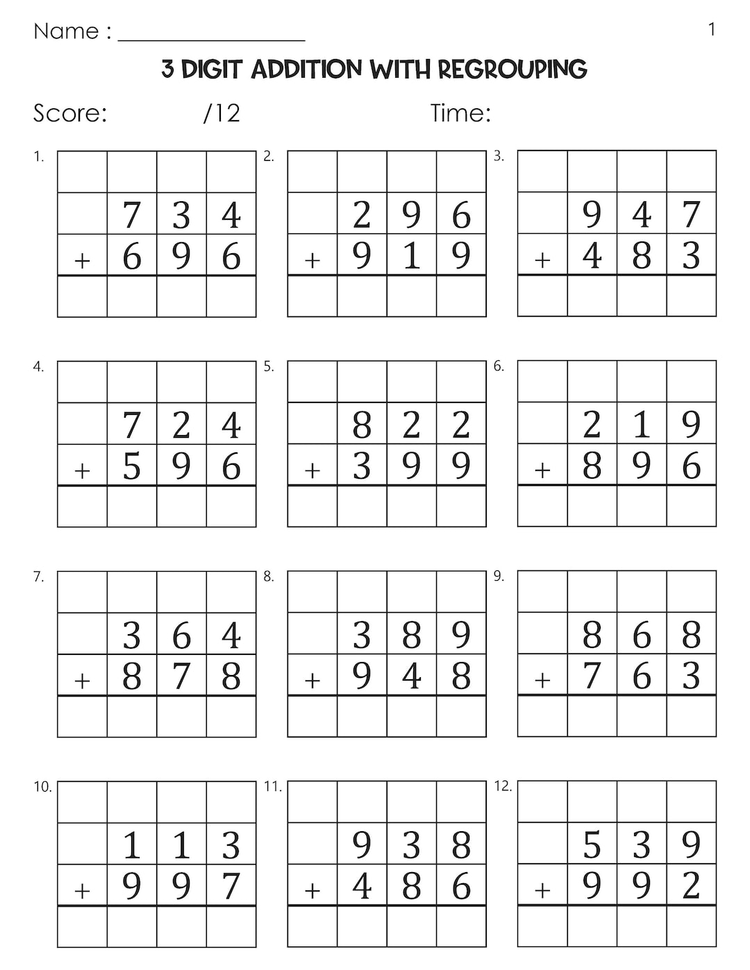 adding with regrouping worksheets