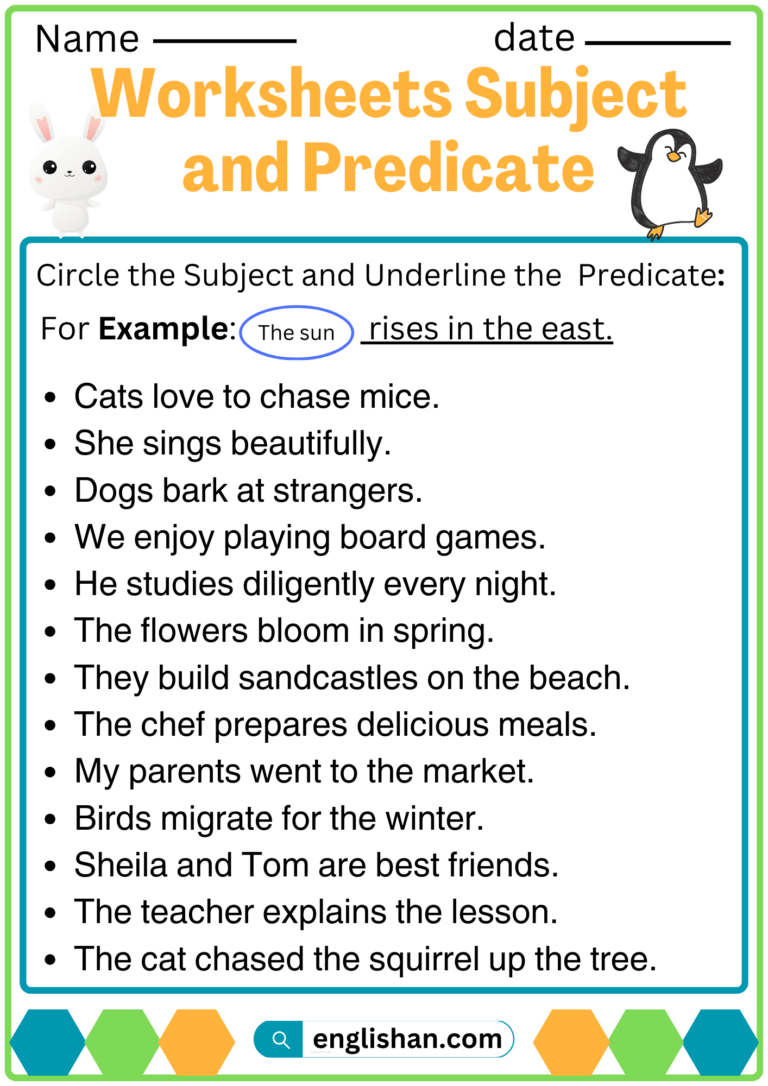 3 Subject And Predicate Worksheets With Answers In English Englishan
