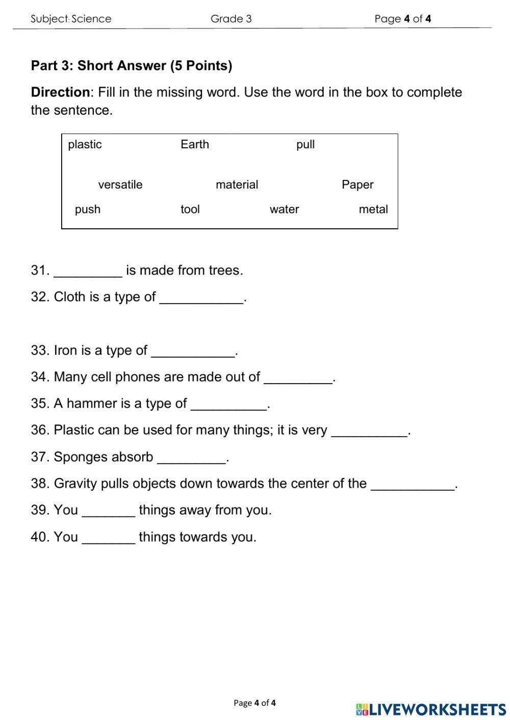 3rd Grade Science Worksheets Free Printable Science Worksheets Worksheets Library