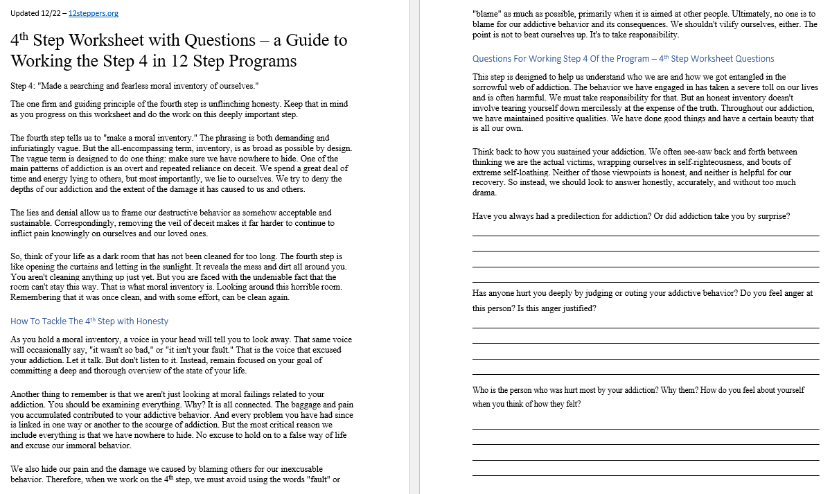 4th step worksheet 4th step worksheet