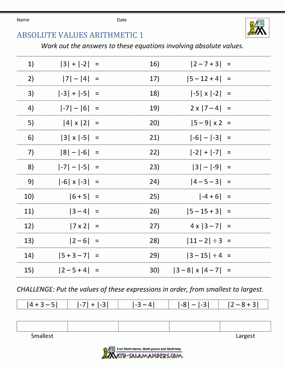 Absolute Value Worksheets Absolute Value Worksheets