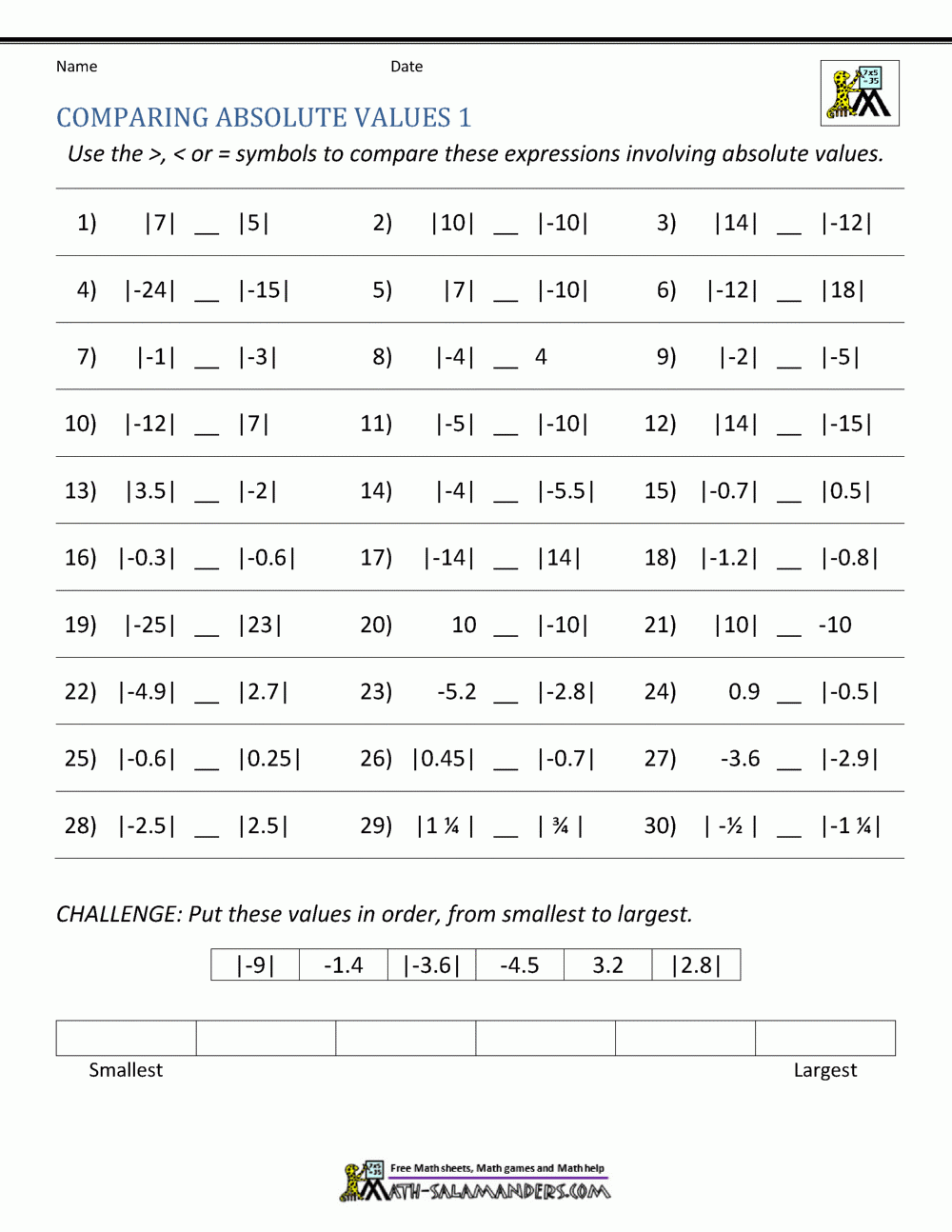 Absolute Value Worksheets Absolute Value Worksheets