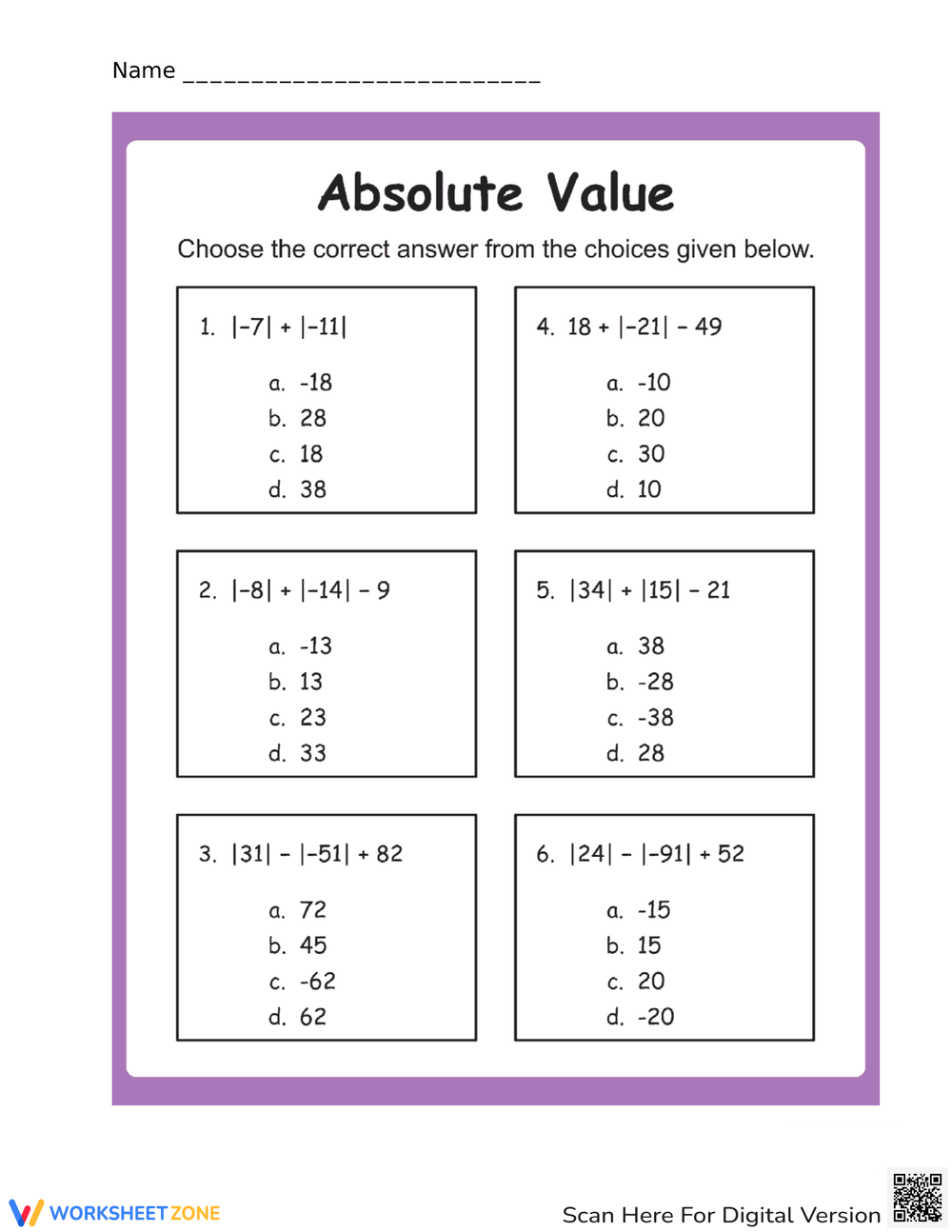 absolute value worksheets absolute value worksheets