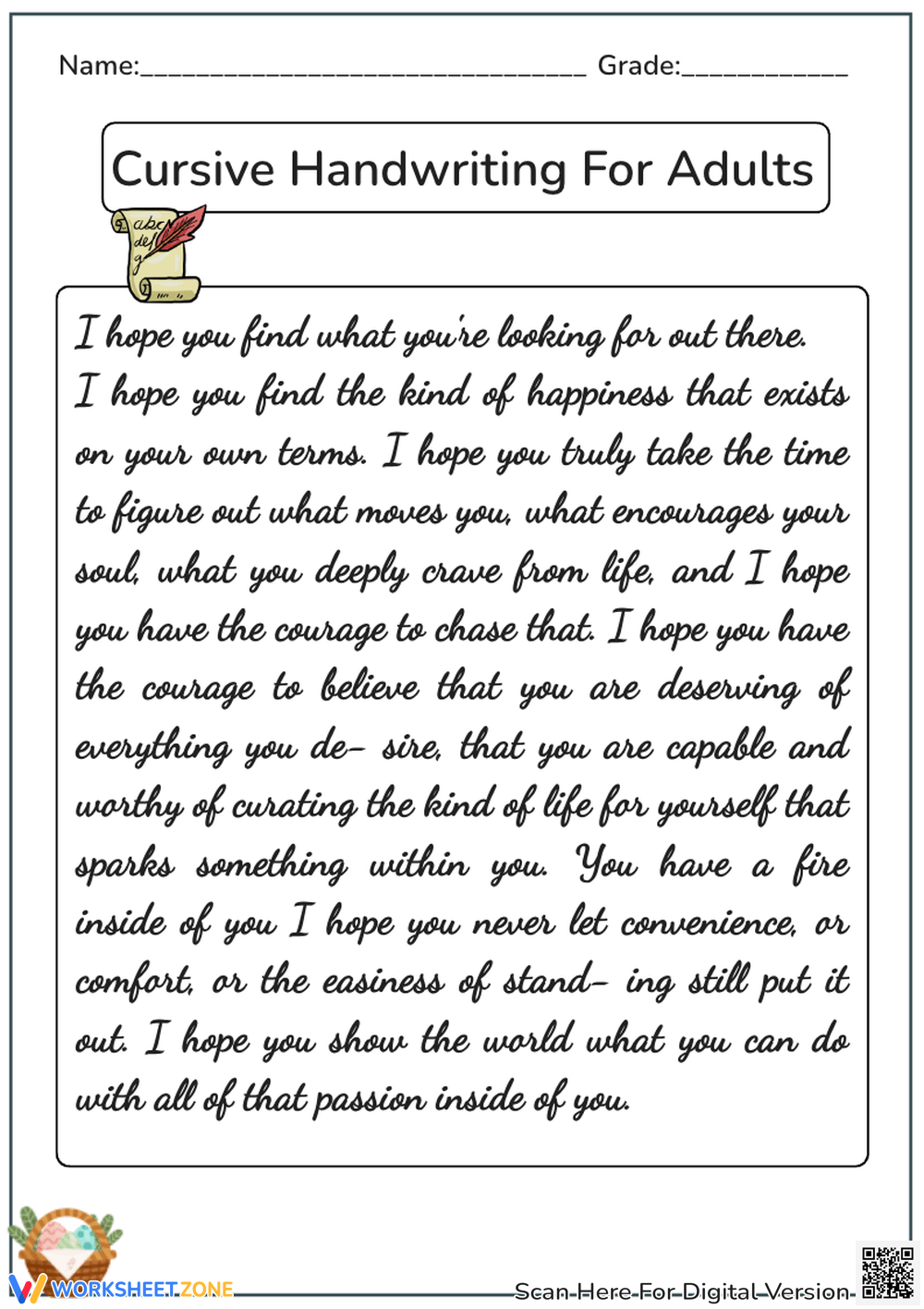 handwriting worksheets for adults