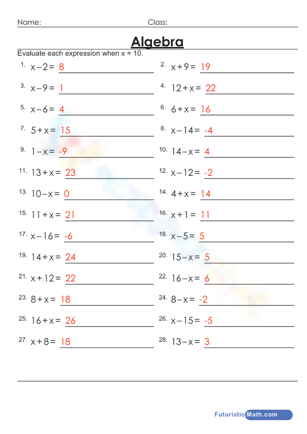 evaluating expressions worksheet evaluating expressions worksheet