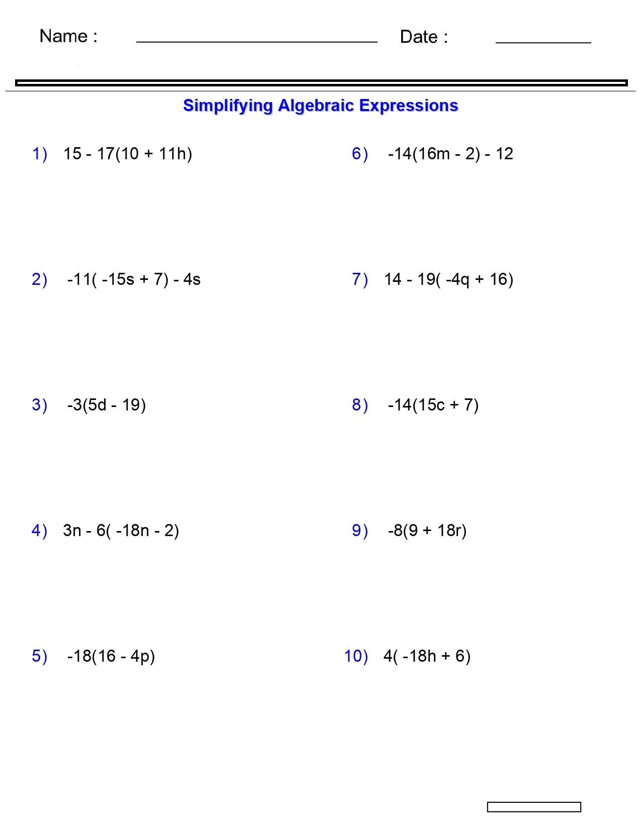 Algebraic Expressions Worksheets Distributive Property Worksheets 3 Terms Made By Teachers Algebraic Expressions Worksheets Distributive Property Worksheets 3 Terms Made By Teachers