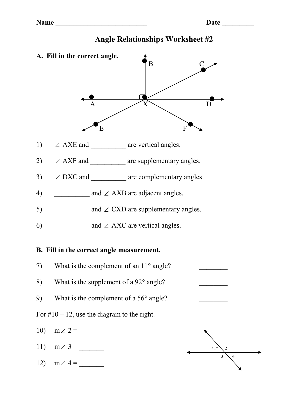 Angle Relationships Worksheet 2