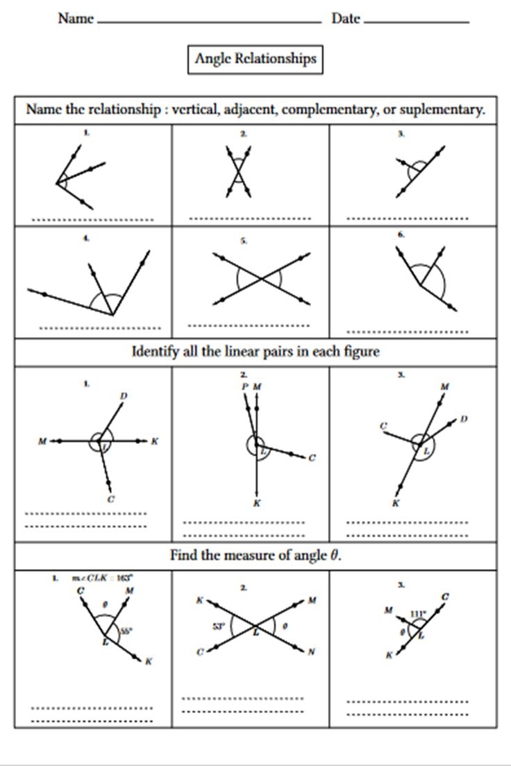 Angle Relationships Worksheets Homework Geometry 