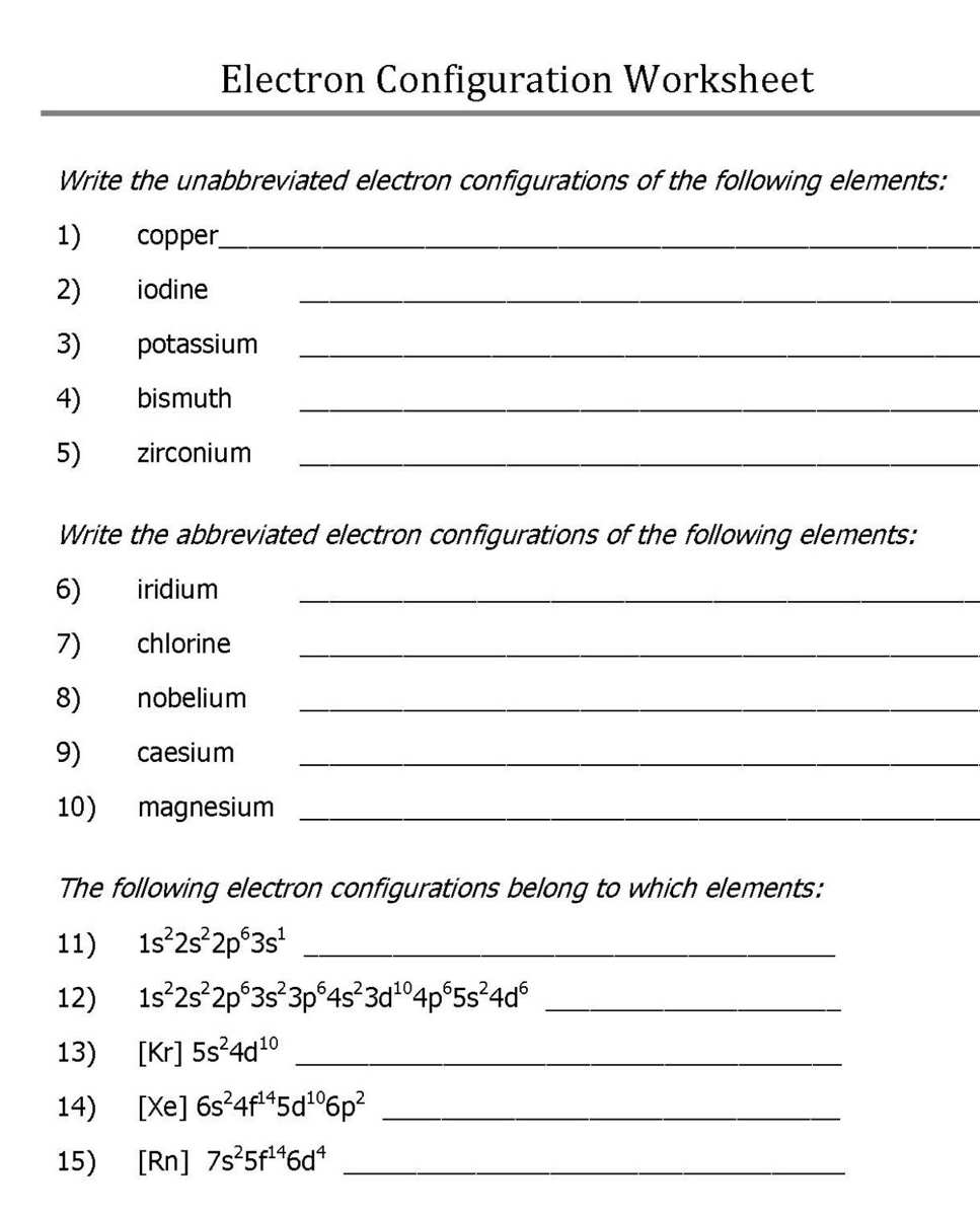 Answered Electron Configuration Worksheet Write The Unabbreviated Electron Configurations Of The Following Elements 1 Copper 2 Iodine 3 Potassium 4 Bismuth 5 Bartleby Answered Electron Configuration Worksheet Write The Unabbreviated Electron Configurations Of The Following Elements 1 Copper 2 Iodine 3 Potassium 4 Bismuth 5 Bartleby