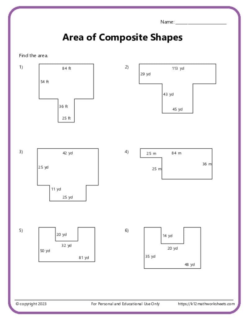 Area And Perimeter Of Composite Shapes K12 Math Worksheets