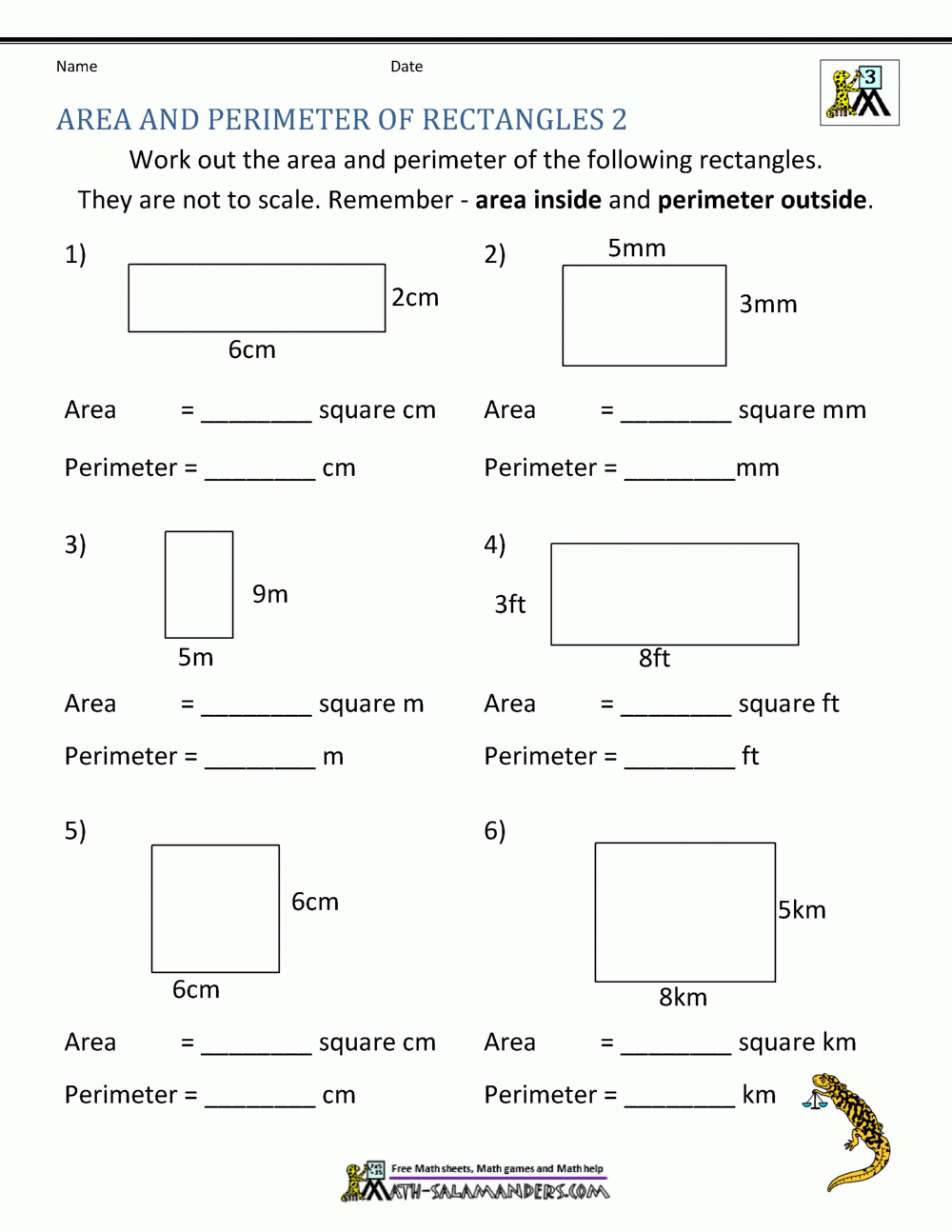 Area And Perimeter Rectangle Worksheet Practice Problems For Geometry