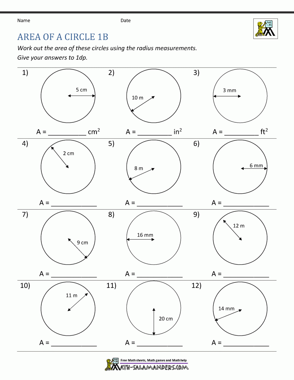 Area Of A Circle Worksheets Area Of A Circle Worksheets