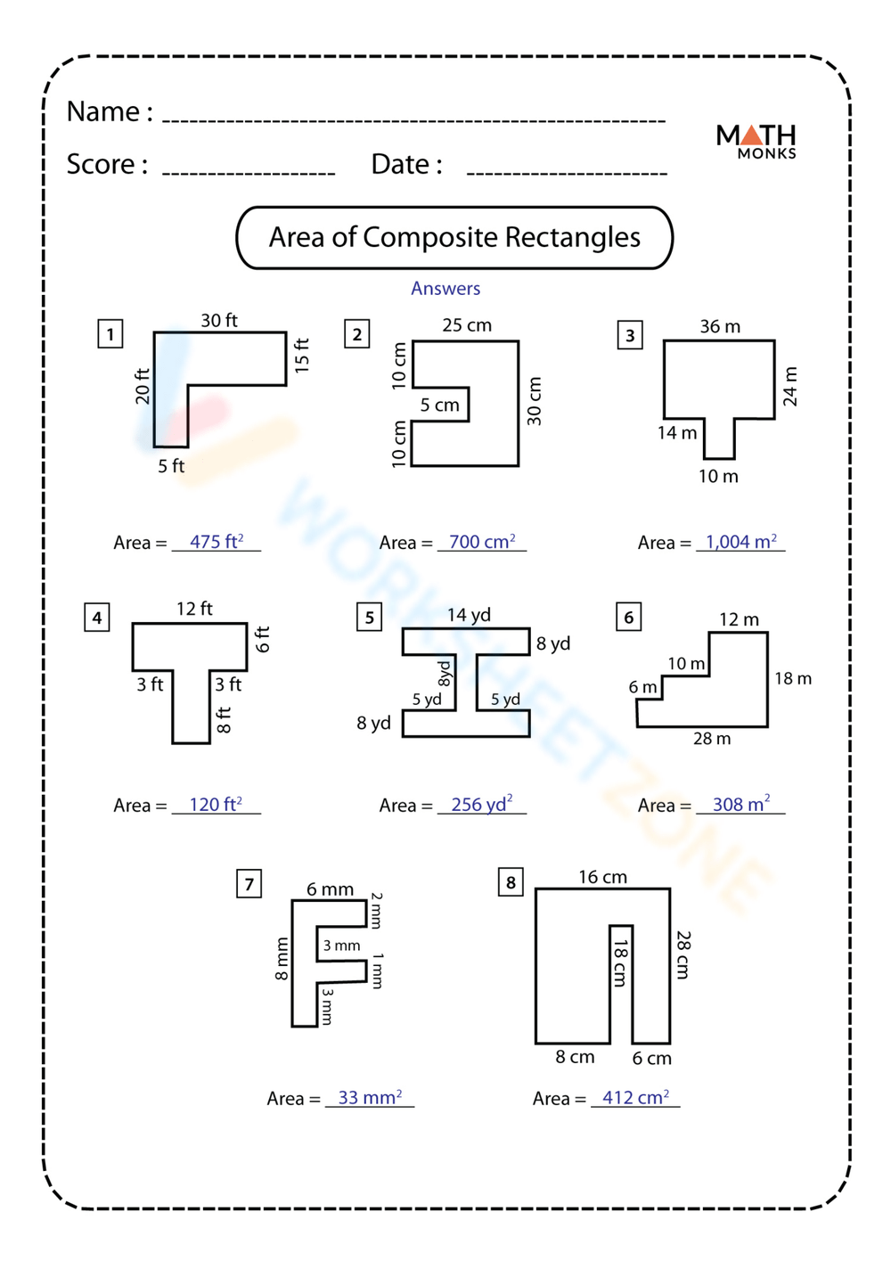 Area Of Composite Figures Worksheets Printable
