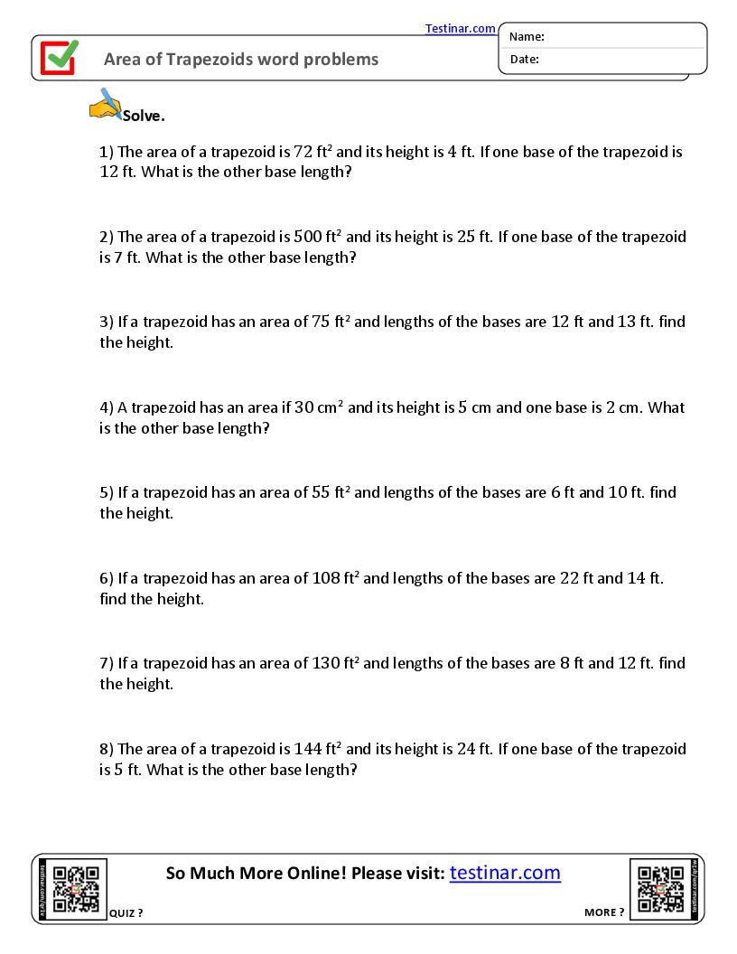 area of trapezoid worksheet area of trapezoid worksheet