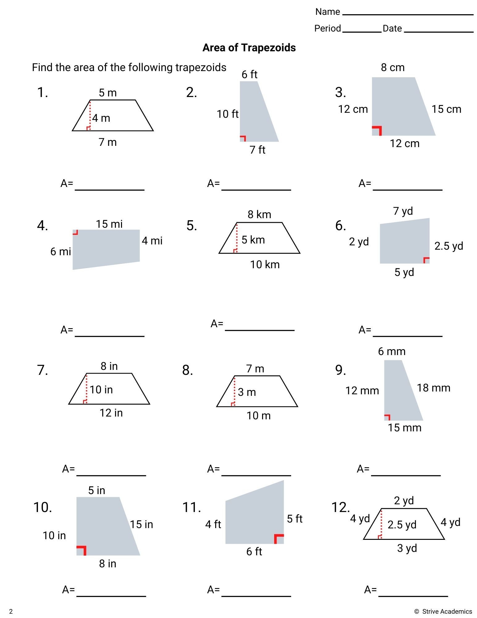 Area Of Trapezoids Worksheet Set 1 Etsy Area Of Trapezoids Worksheet Set 1 Etsy
