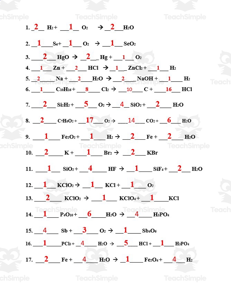 balancing equation worksheet