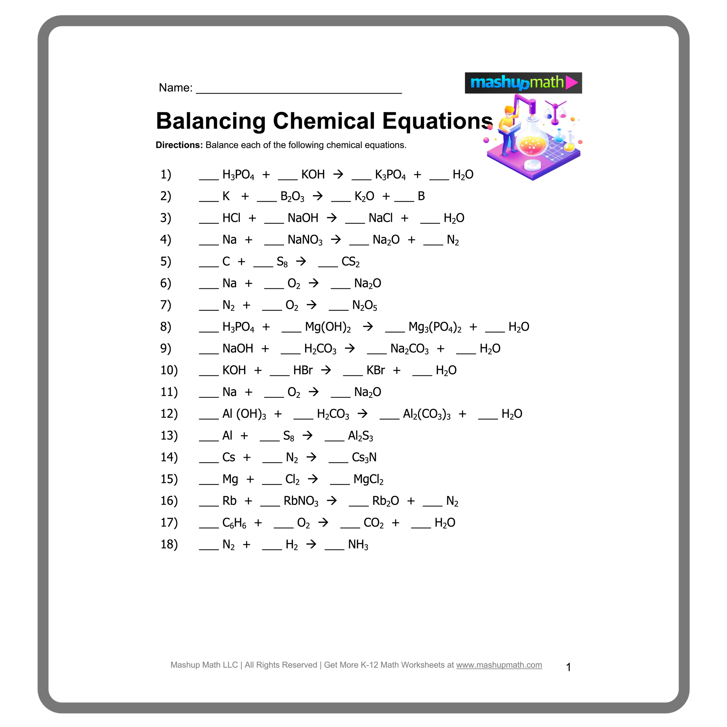 balancing equations worksheet
