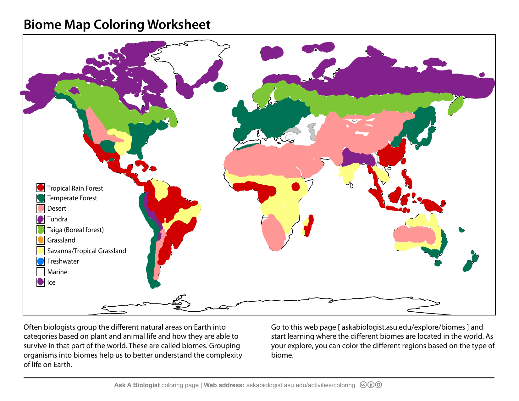 Biome Map Coloring Worksheet