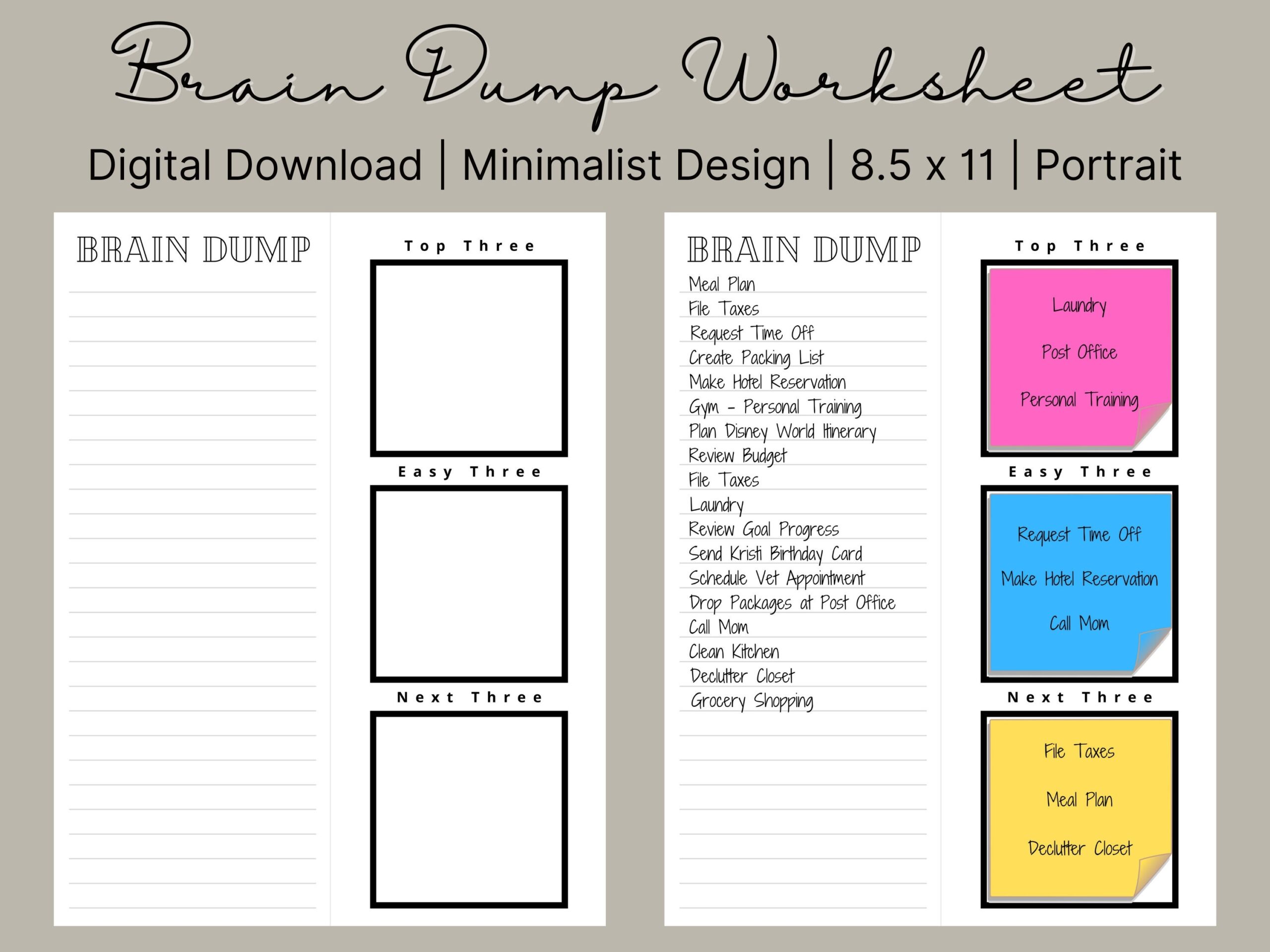 Brain Dump Worksheet Printable Minimalist Organizer digital Download Etsy Sweden
