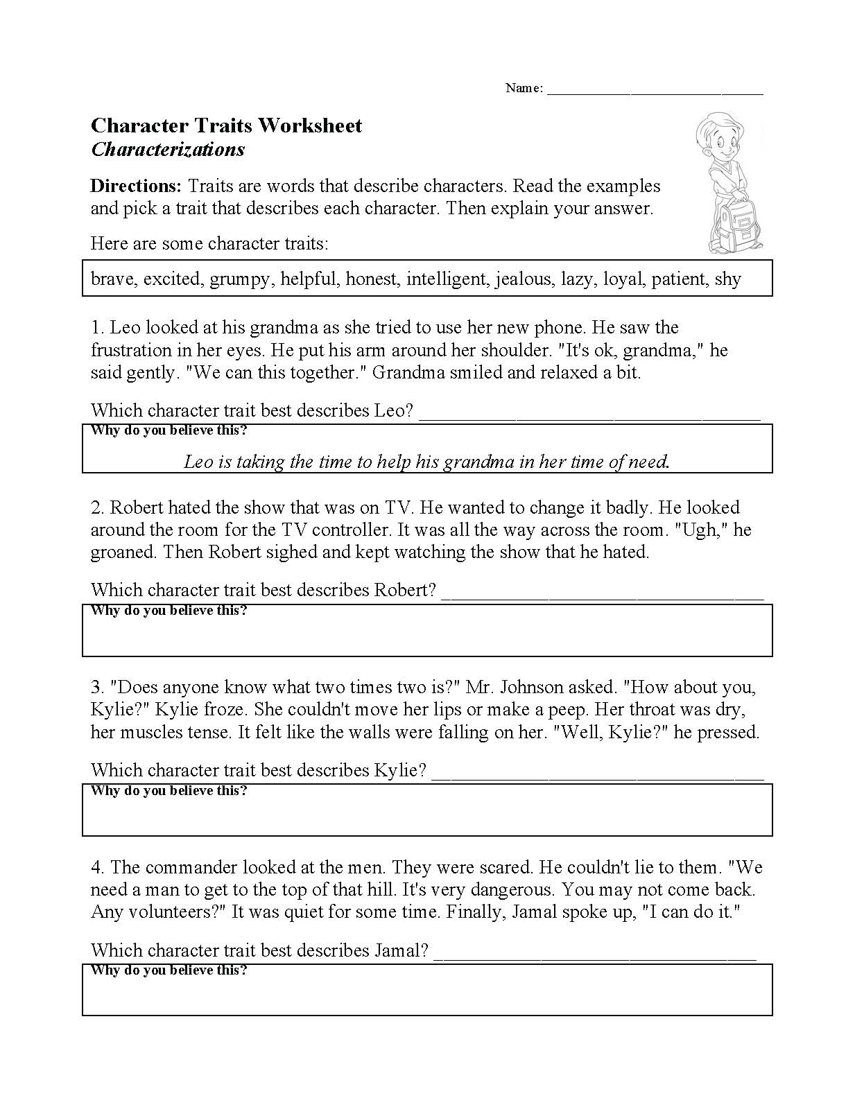 Character Traits Worksheet Elements Of Fiction Activity