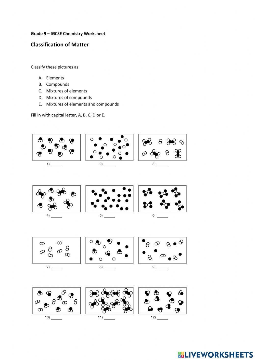 classification of matter worksheet