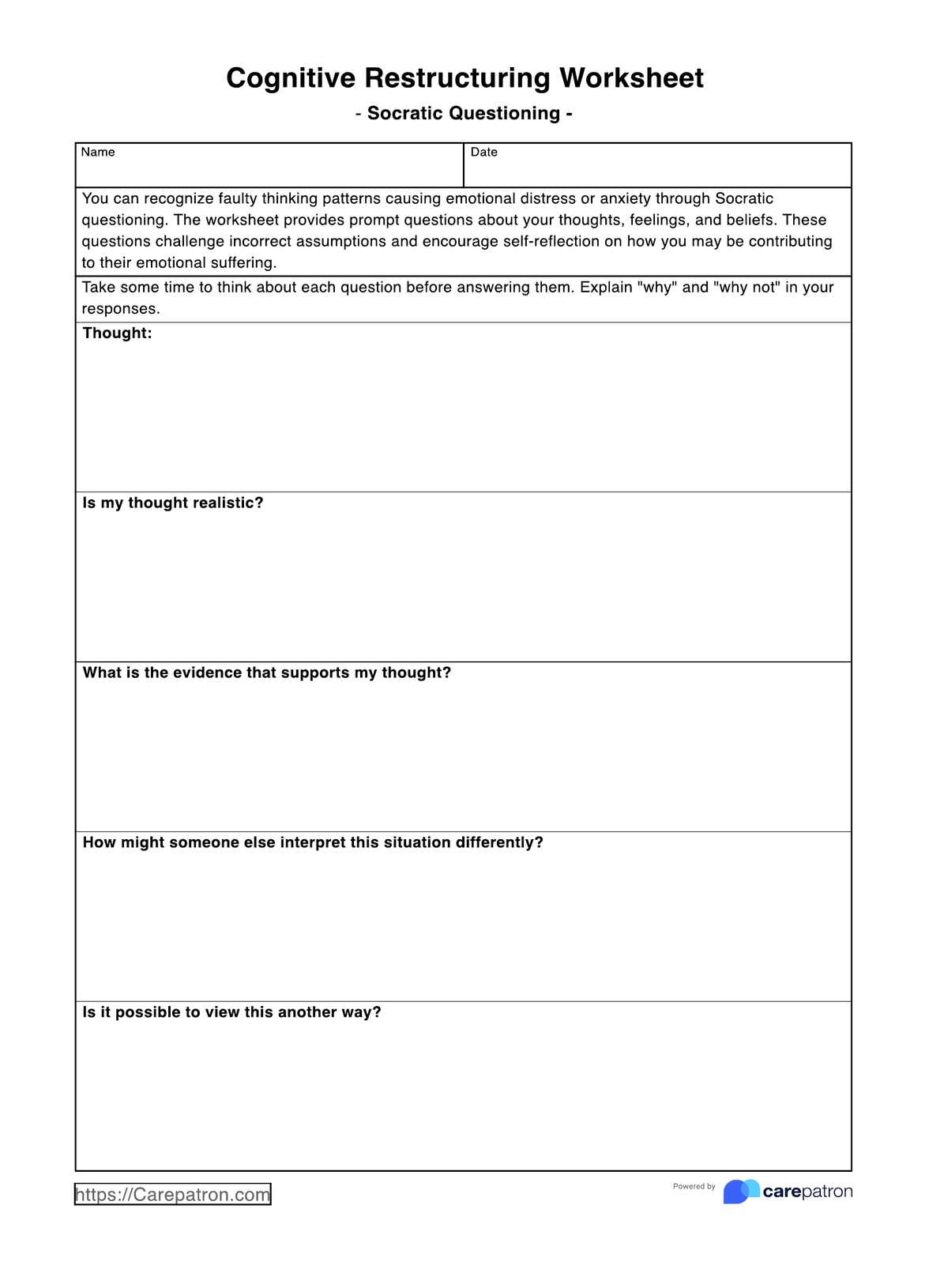 Cognitive Restructuring Worksheets Cognitive Restructuring Worksheets