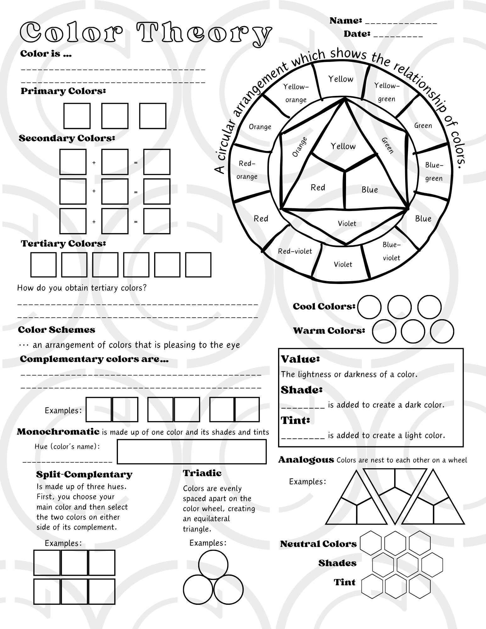 Color Theory Worksheet Bundle Color Wheel Art Education digital Download Etsy Color Theory Worksheet Bundle Color Wheel Art Education digital Download Etsy