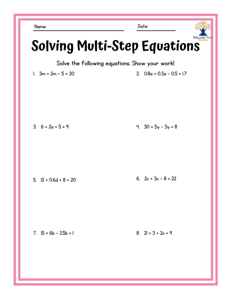 Colorful Solving Multi step Equations Tiered Worksheets Etsy