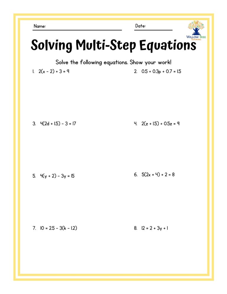 Colorful Solving Multi step Equations Tiered Worksheets Etsy