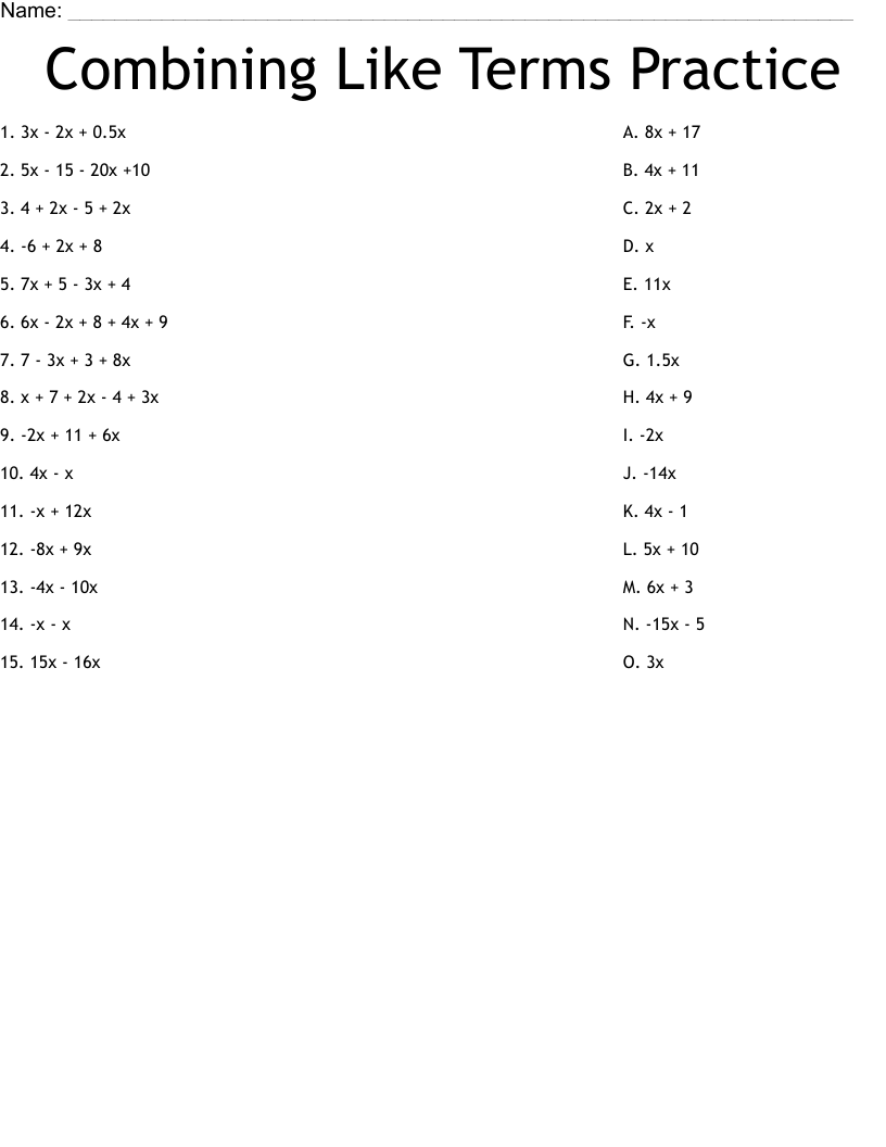 combining like terms worksheet