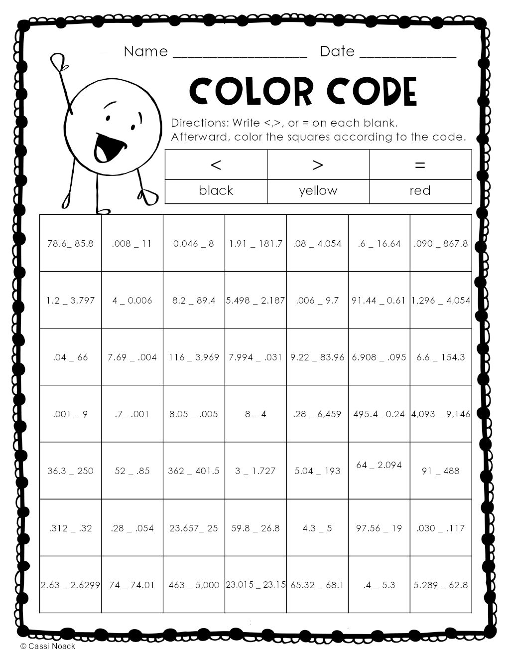 comparing decimals worksheet comparing decimals worksheet