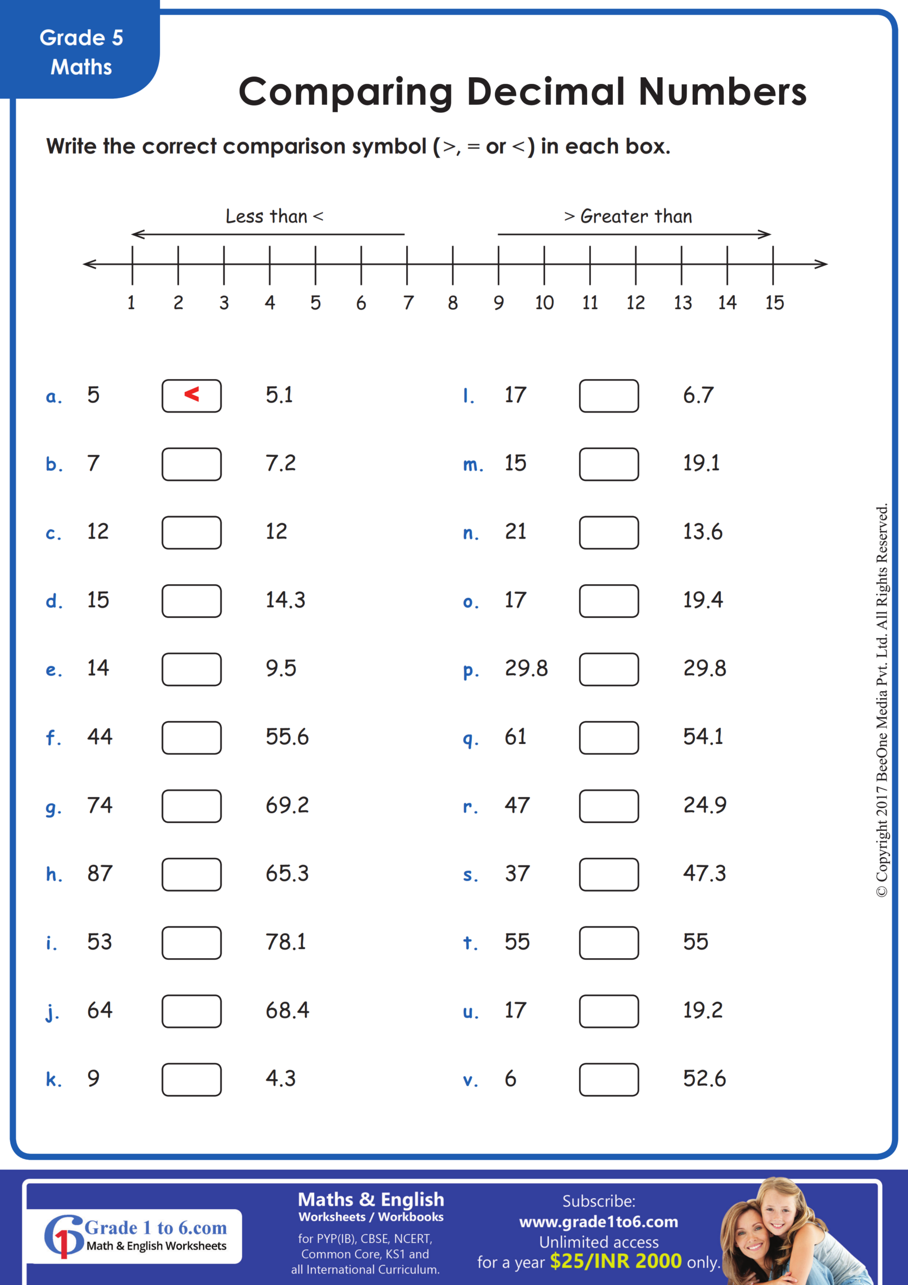 Comparing Decimals Worksheets Grade1to6 Comparing Decimals Worksheets Grade1to6