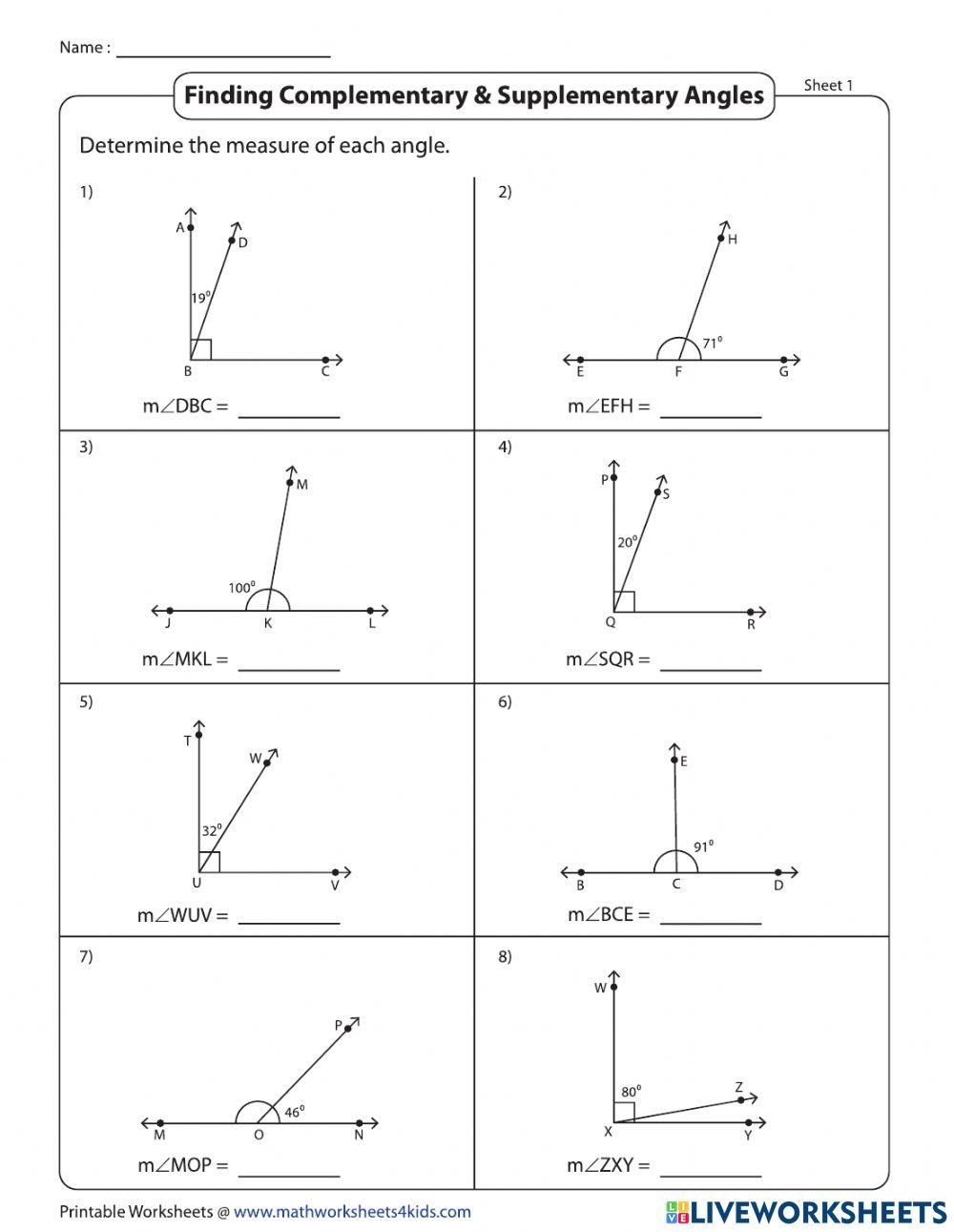 complementary and supplementary angles worksheet complementary and supplementary angles worksheet