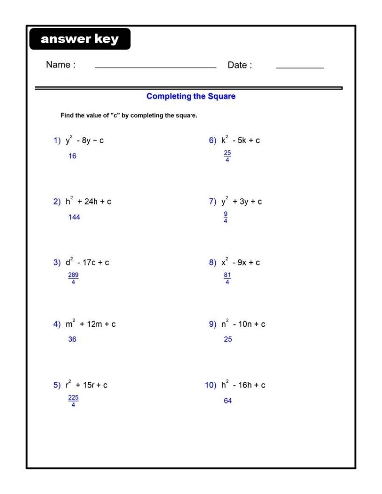 Complete The Square Worksheets Algebra 1 Quadratic Functions Worksheets Made By Teachers