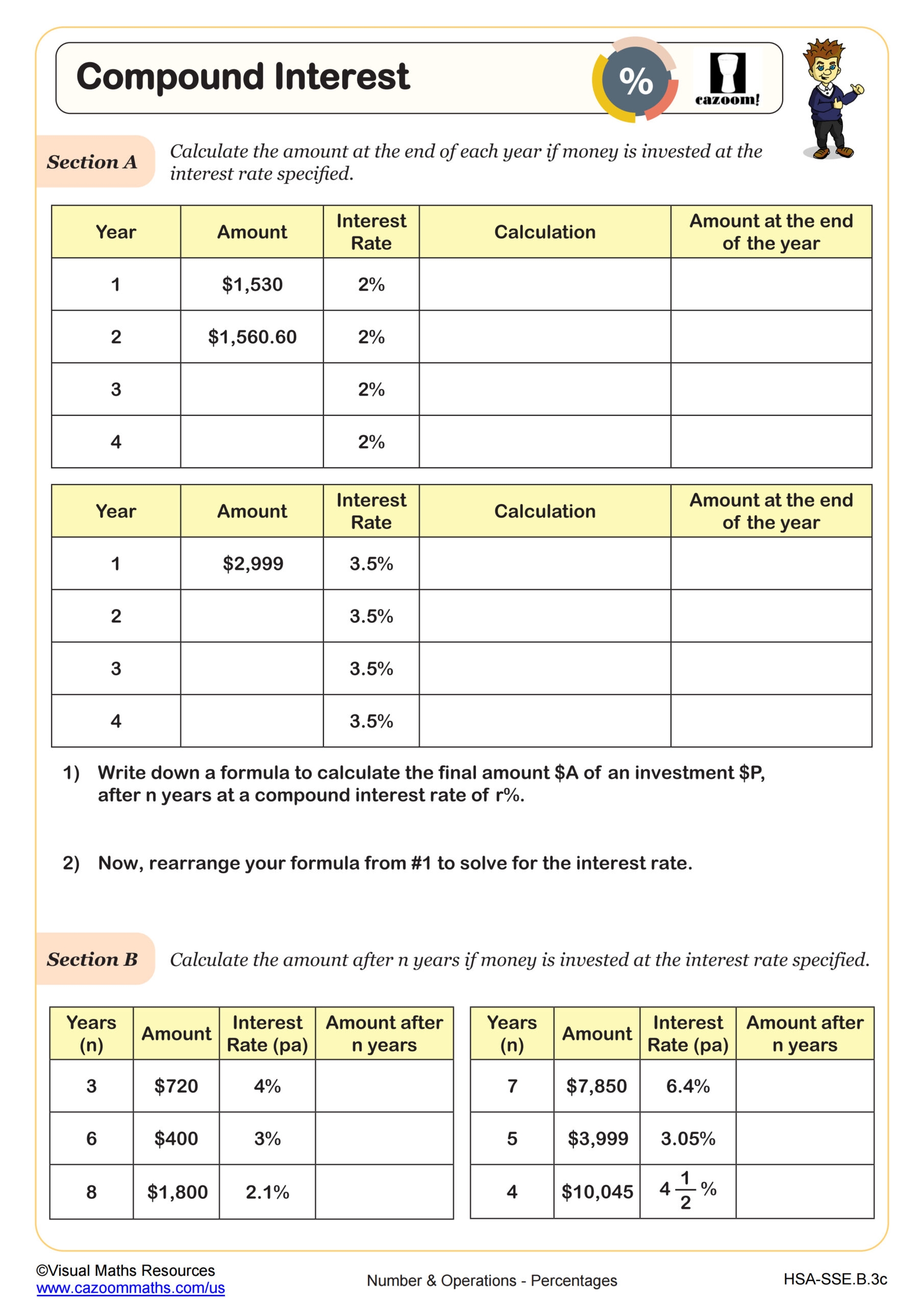 Compound Interest Worksheet Algebra I PDF Worksheets Cazoom Math