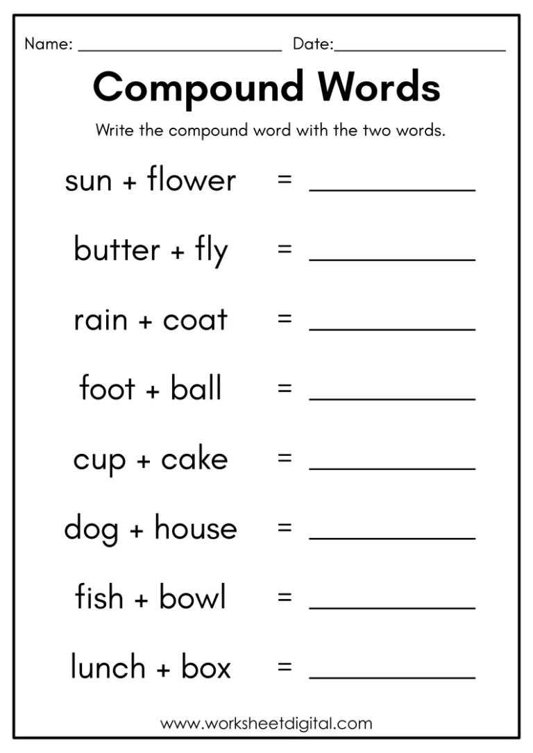Compound Words Worksheets For Kids
