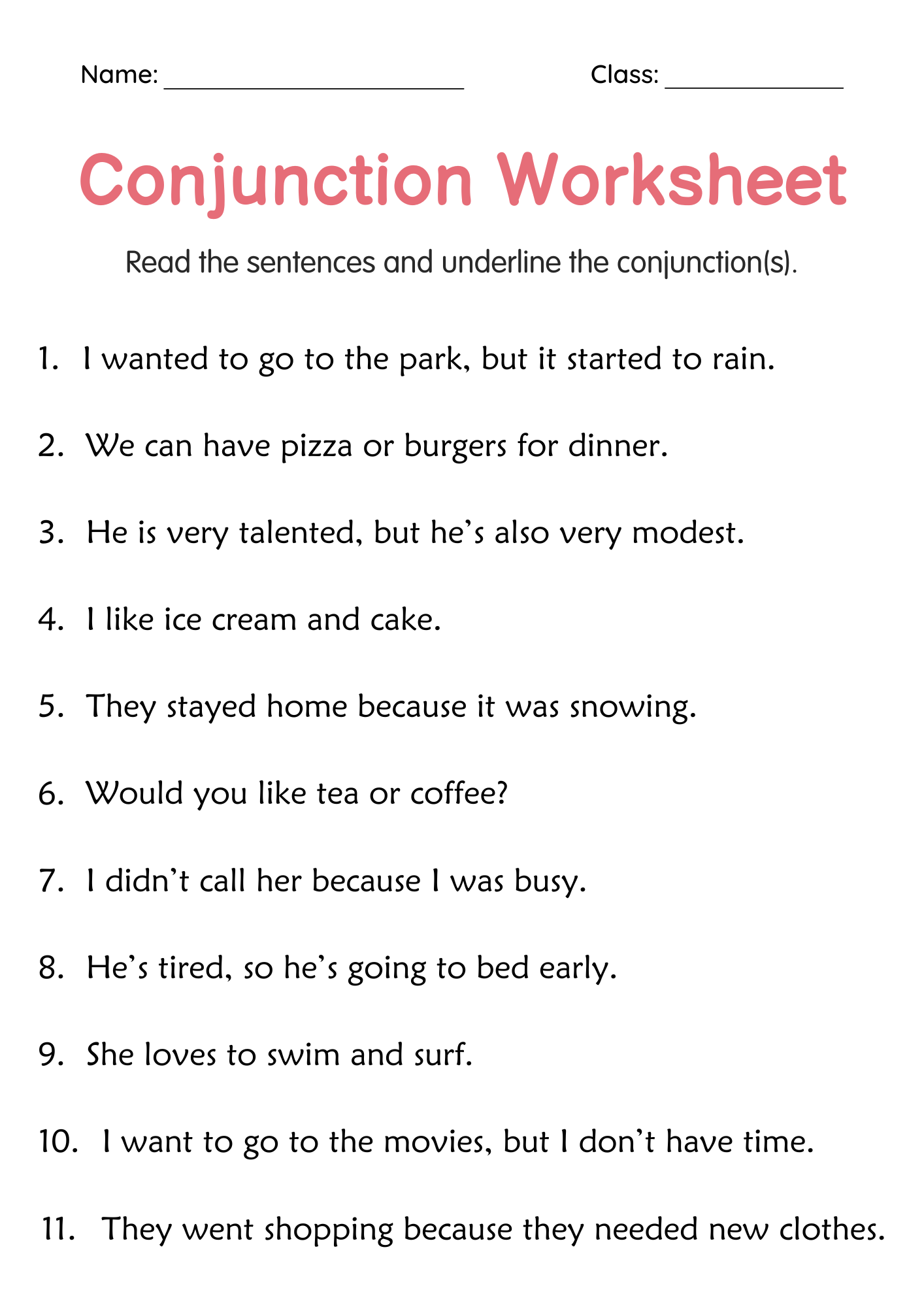 Conjunction Grammar Worksheets For Grade 1 2 3 Made By Teachers