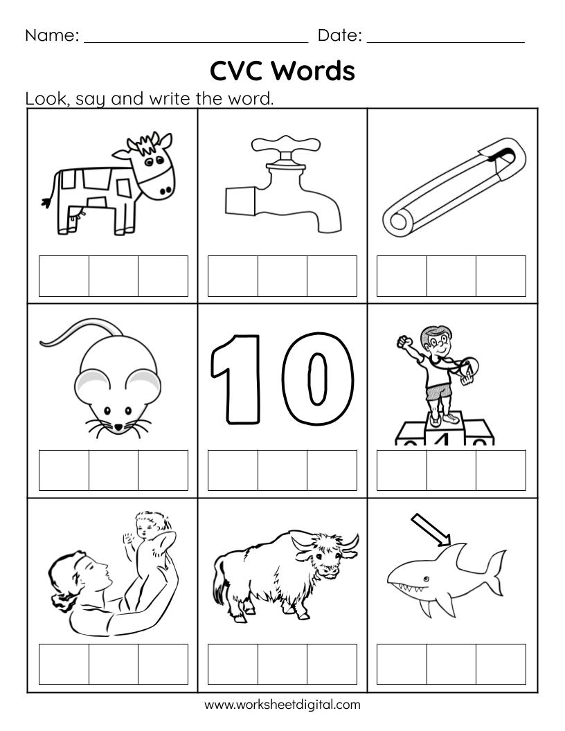 cvc words for kindergarten worksheets