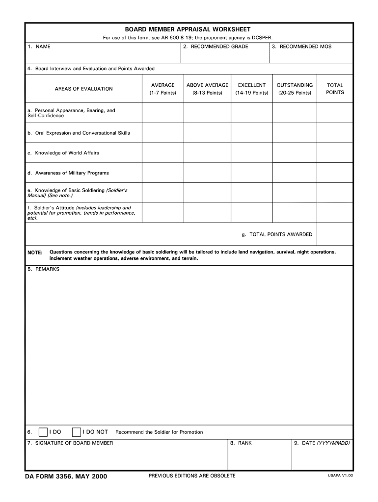 DA 3356 Form Fill Online Printable Fillable Blank PdfFiller DA 3356 Form Fill Online Printable Fillable Blank PdfFiller