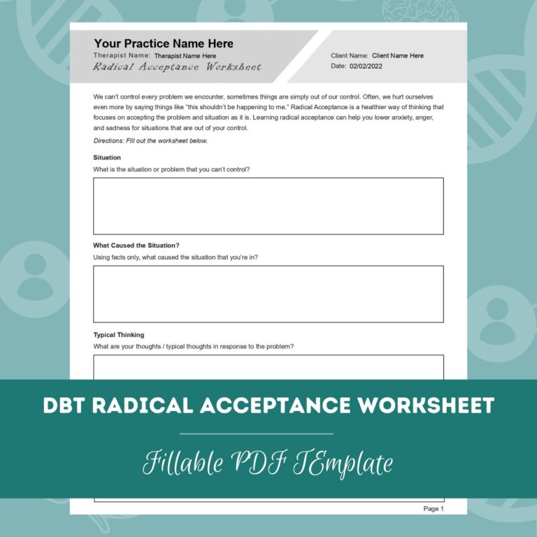 DBT Radical Acceptance Worksheet Editable Fillable PDF Template For Counselors Psychologists Social Workers Therapists Etsy Israel