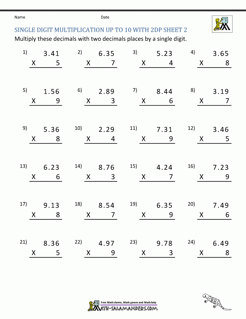 Decimal Multiplication Worksheet 5th Grade Decimal Multiplication Worksheet 5th Grade