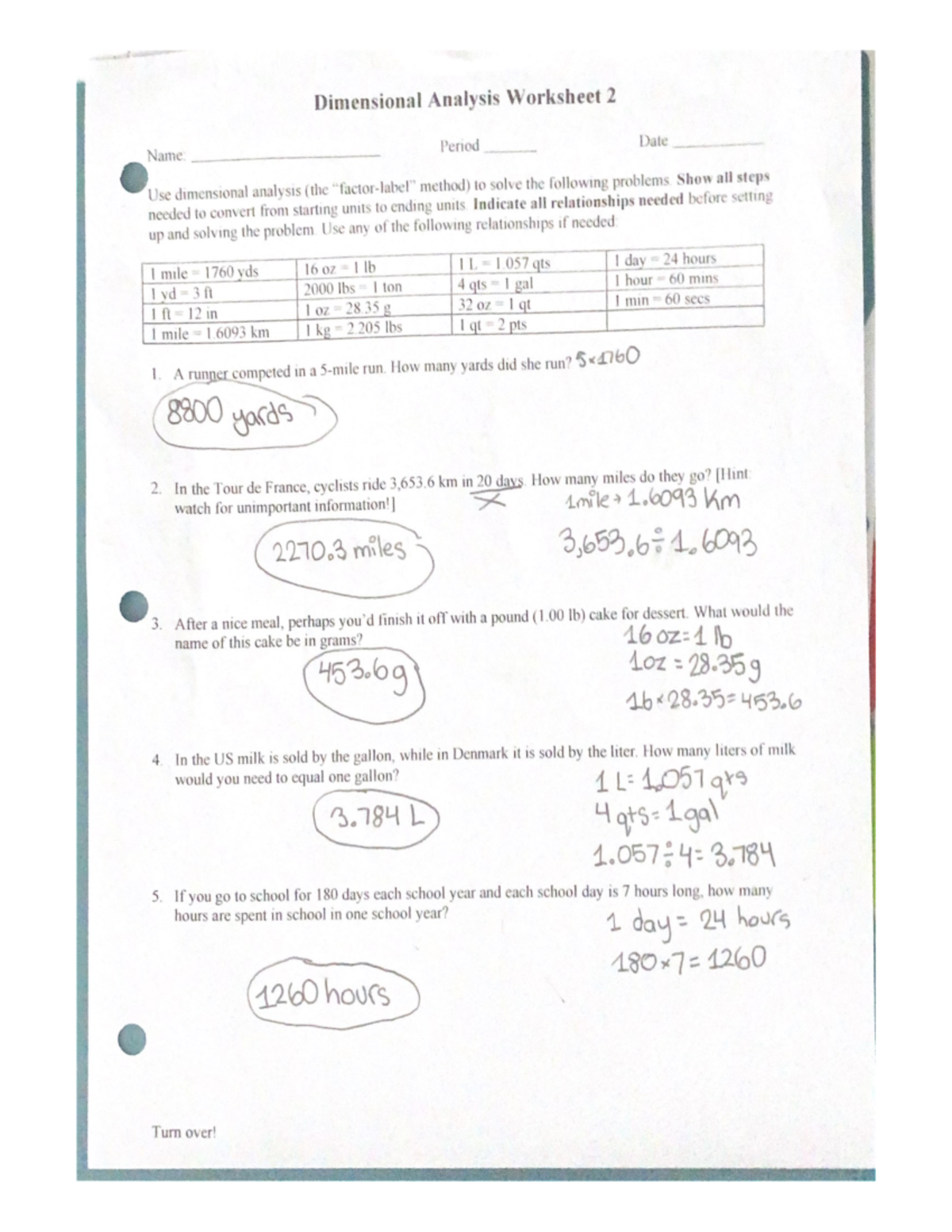 dimensional analysis worksheet