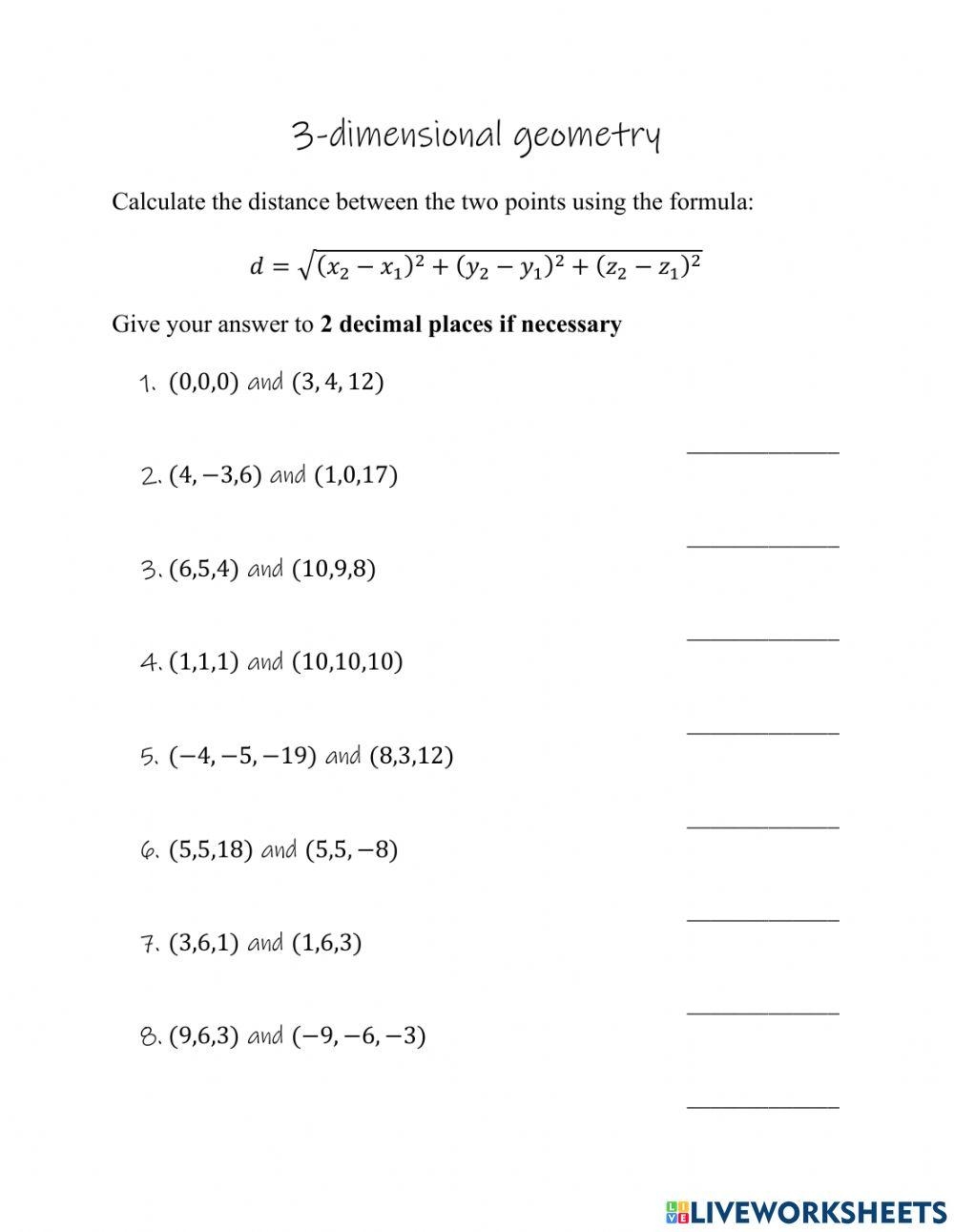 distance formula worksheet
