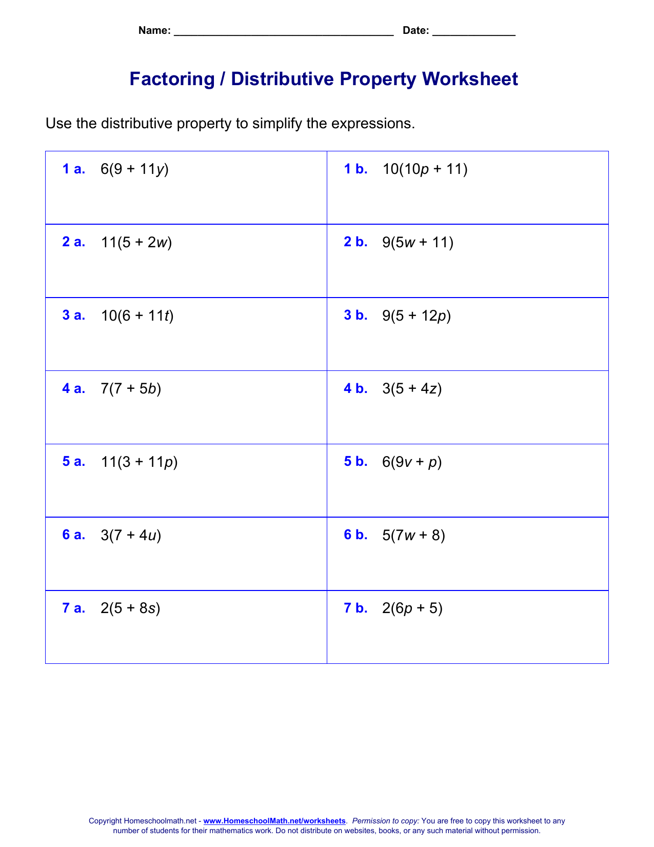 Distributive Property Worksheet Distributive Property Worksheet