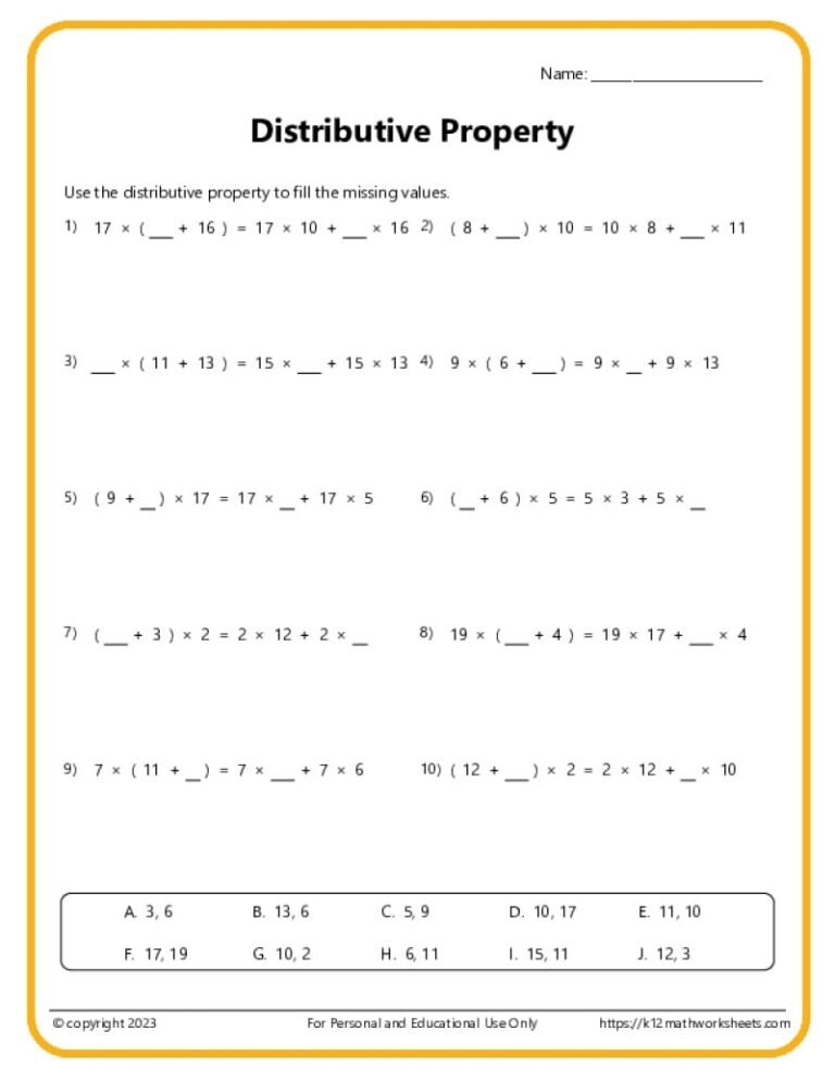 Distributive Property Worksheets