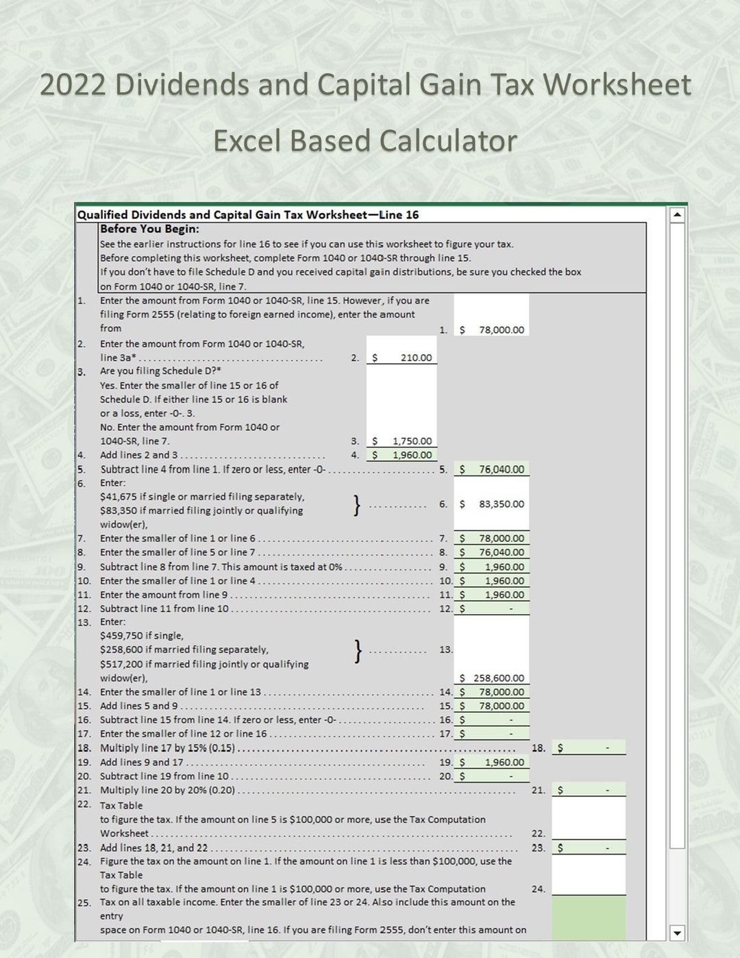 Easy Calculator For 2022 Qualified Dividends And Capital Gain Tax Worksheet excel 2016 Also Includes Tax Computation Worksheet Etsy Israel Easy Calculator For 2022 Qualified Dividends And Capital Gain Tax Worksheet excel 2016 Also Includes Tax Computation Worksheet Etsy Israel
